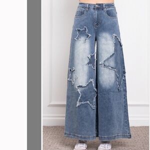 BLUE VELVET “ ALBANY “ BLUE VELVET DENIM PANTS WITH STAR PATCH DETAIL BR52